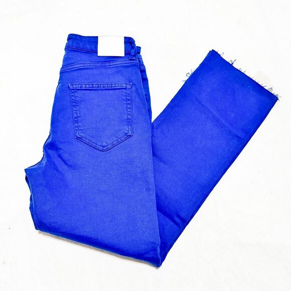 Zara High Rise Blue Dyed Straight Leg Denim Jeans Zip Fly Raw Hem Size 4 - Picture 7 of 7